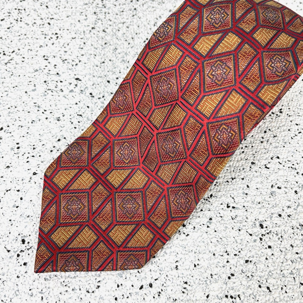 Bruno Piattelli‎ 100% Silk Neck Tie Red Blue Gold Hand Made